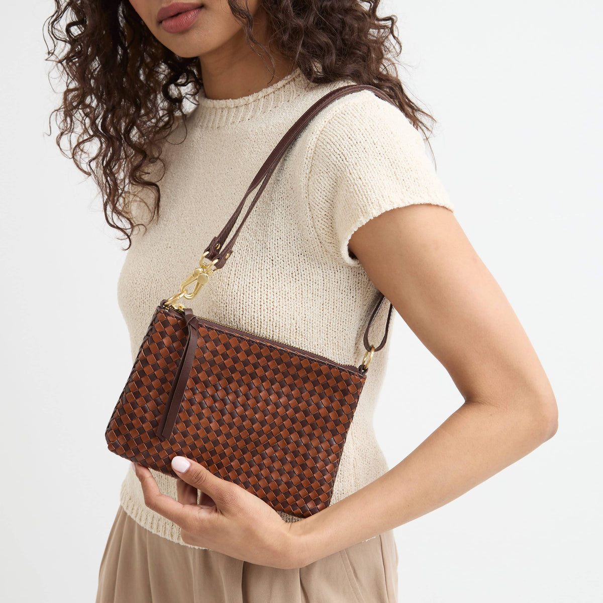The Sak Vita Convertible Wristlet - Leather - Mahogany Cognac Woven