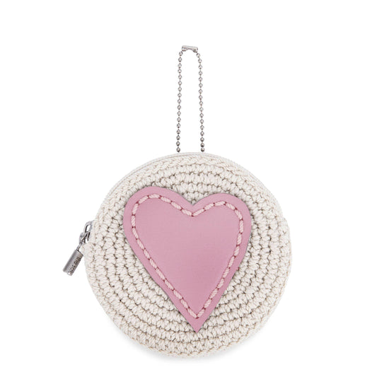The Sak Circle Coin Pouch - Hand Crochet - Ecru Rosewood Heart