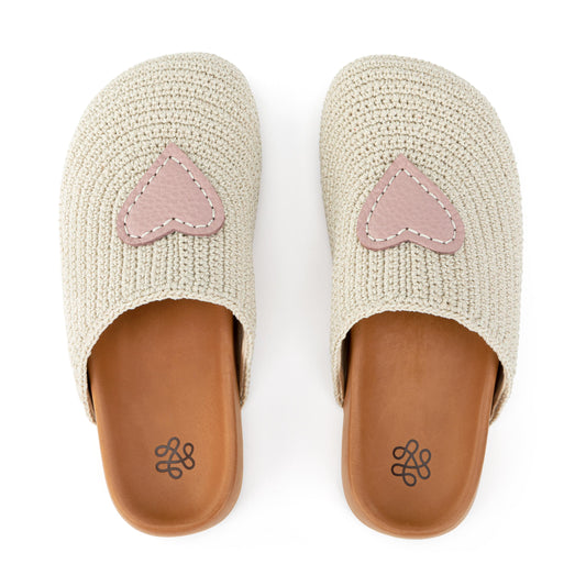 The Sak Bolinas Clog - Hand Crochet - Ecru Rosewood Heart