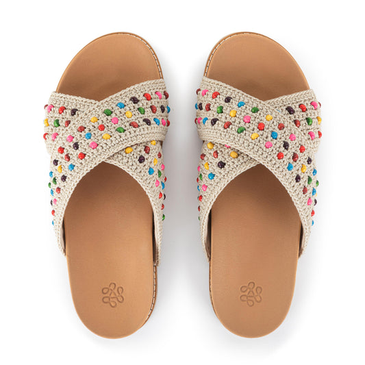 The Sak Penelope Sandal - Hand Crochet - Ecru Multi Beads