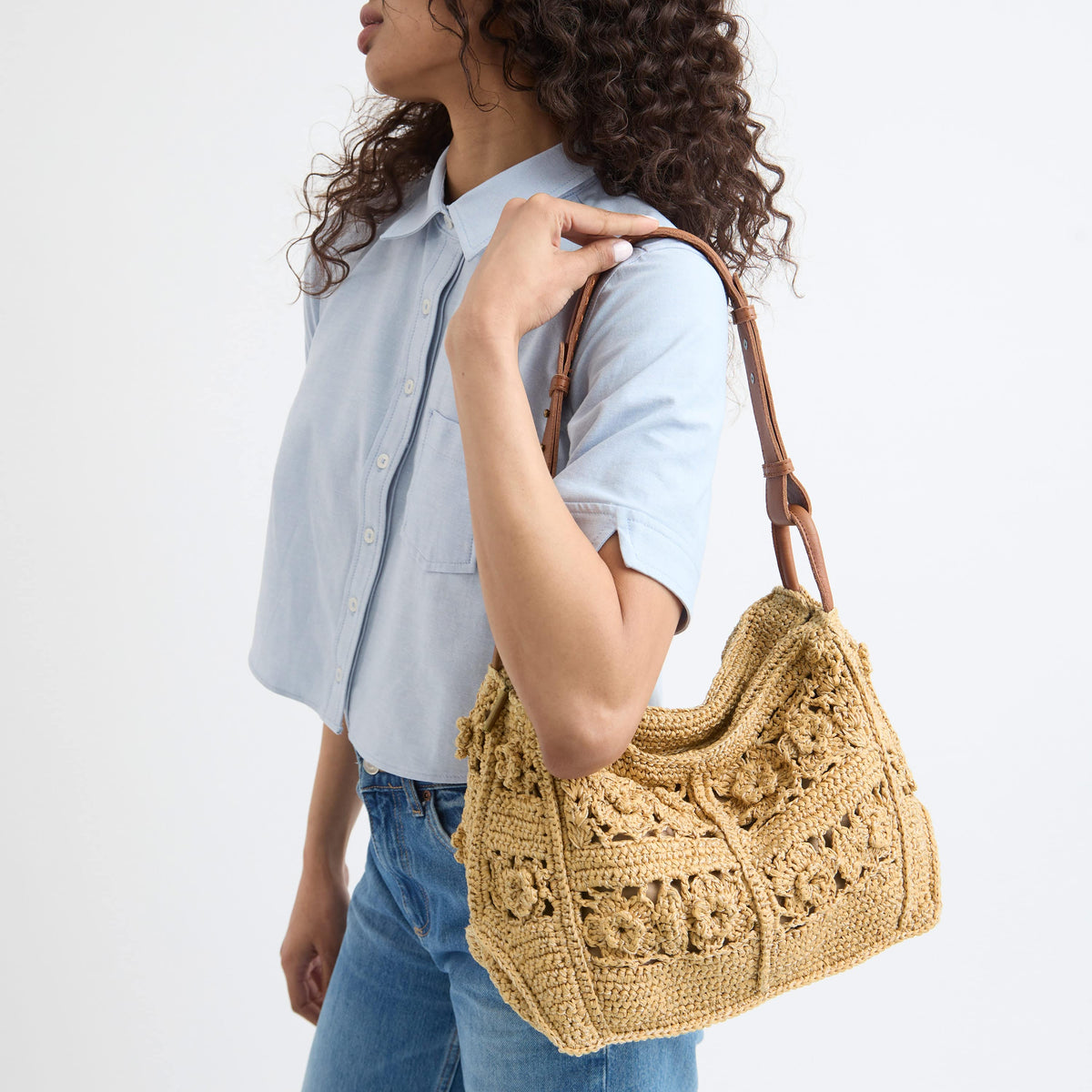 The Sak Los Feliz Hobo - Hand Crochet - Natural Tonal Flower
