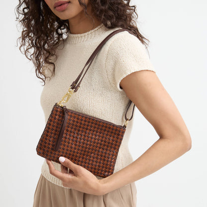 The Sak Vita Convertible Wristlet - Leather - Mahogany Cognac Woven